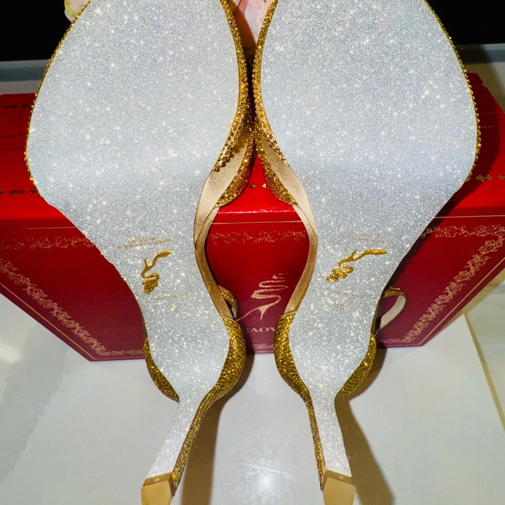Rene Caovilla - Crystal Gold Platform Heels - New - 38 US - Picture 16 of 16
